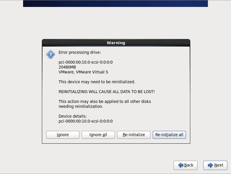 CentOS 6, initalize drive warning